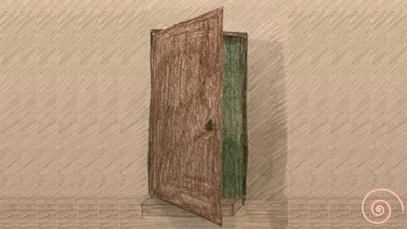 Drawing of a slightly open door.