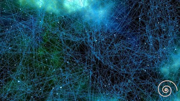 Image of a blue and white network as an artistic depiction of brain connections.